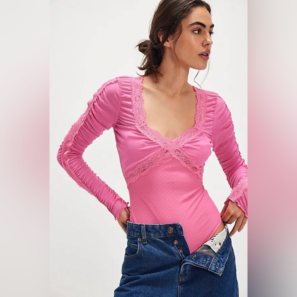 NWOT Free People Intimately Forever Young Bodysuit-Pink Wink